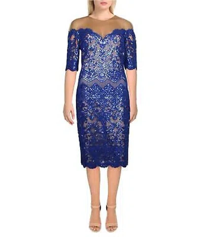 Pre-owned Tadashi Shoji Womens Sequin Cocktail Dress In Blue