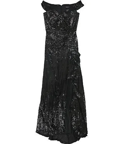 Pre-owned Tadashi Shoji Womens Sequin Gown Dress In Black
