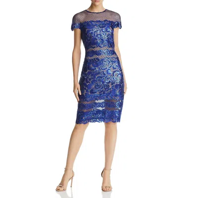 Tadashi Shoji Womens Sequined Illusion Cocktail Dress In Blue