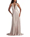 Tadashi Shoji Zarelle Pleated Metallic Halter Gown In Neutral