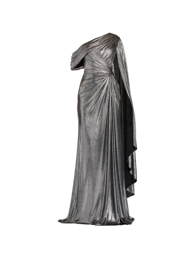 Tadashi Shoji Zeka One-shoulder Metallic Maxi Dress In Gray