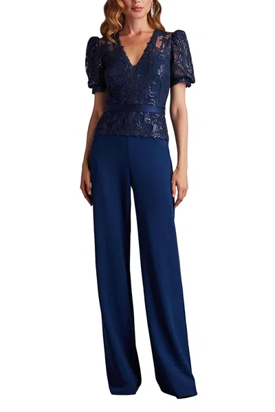 Tadashi Shoji Ziya Embellished Puff Sleeve Jumpsuit In Blue
