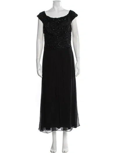 Pre-owned Tadashi Silk Long Dress In Black