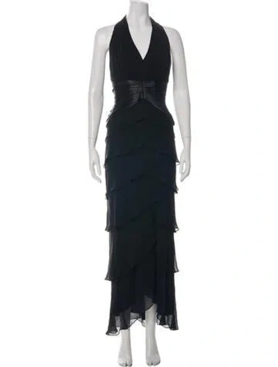 Pre-owned Tadashi Silk Long Dress In Black
