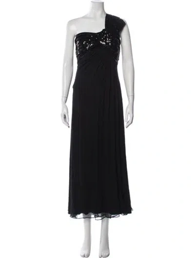 Pre-owned Tadashi Silk Long Dress In Black