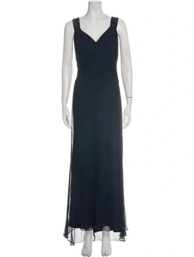 Pre-owned Tadashi Silk Long Dress In Blue