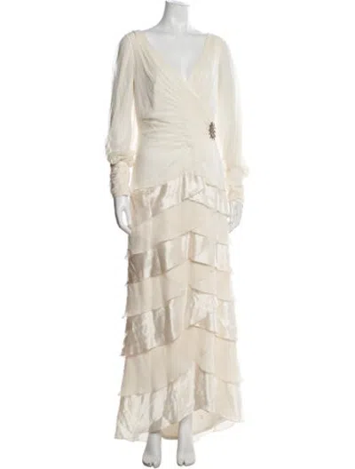 Pre-owned Tadashi Silk Long Dress In Neutrals