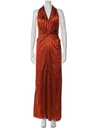 Pre-owned Tadashi Silk Long Dress In Orange