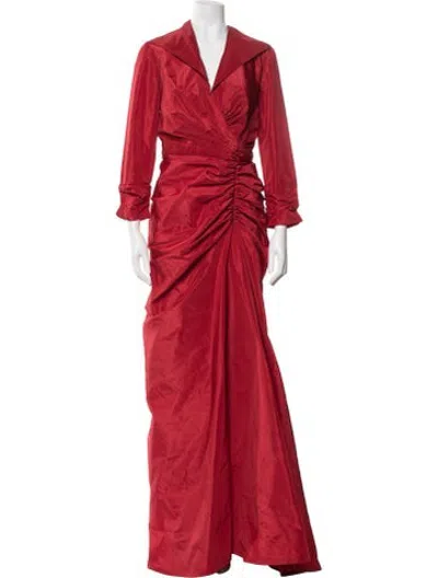 Pre-owned Tadashi Silk Long Dress In Red