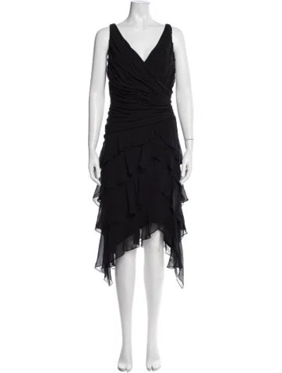 Pre-owned Tadashi Silk Midi Length Dress In Black