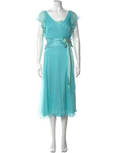 Pre-owned Tadashi Silk Midi Length Dress In Blue
