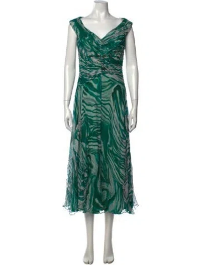 Pre-owned Tadashi Silk Midi Length Dress In Green