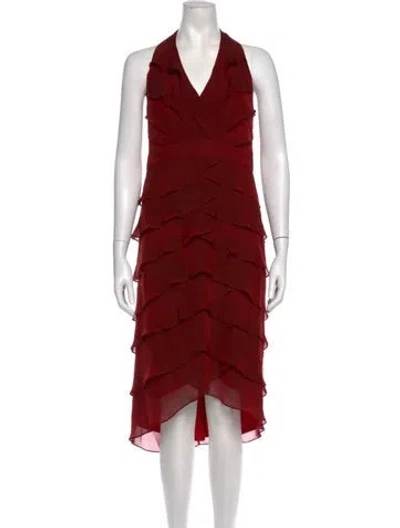 Pre-owned Tadashi Silk Midi Length Dress In Red