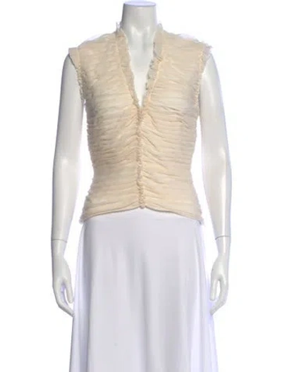 Pre-owned Tadashi Silk V-neck Blouse In Neutral