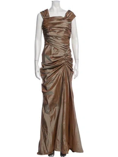 Pre-owned Tadashi Square Neckline Long Dress In Brown