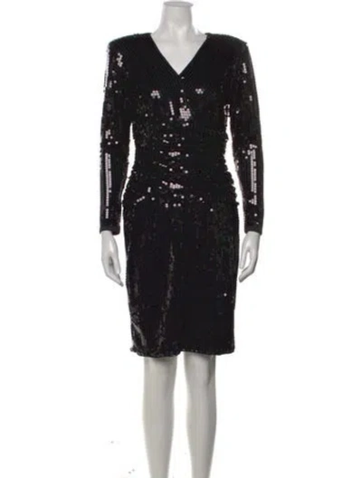 Pre-owned Tadashi V-neck Knee-length Dress In Black