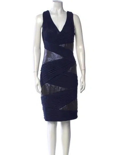 Pre-owned Tadashi V-neck Knee-length Dress In Blue