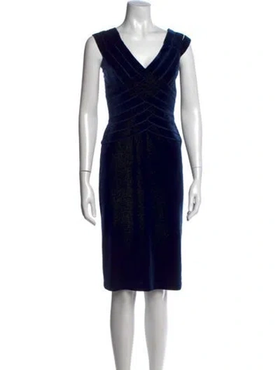 Pre-owned Tadashi V-neck Knee-length Dress In Blue
