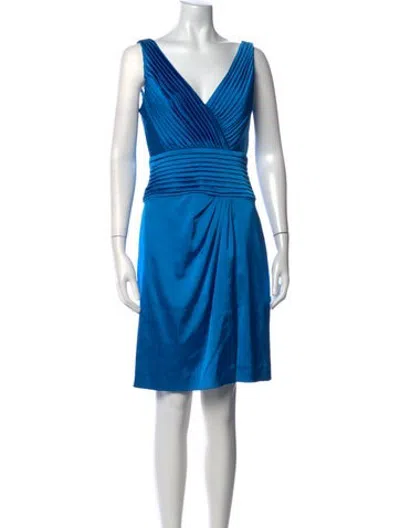 Pre-owned Tadashi V-neck Knee-length Dress In Blue