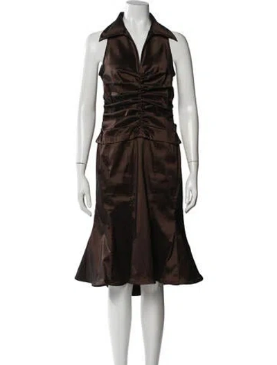 Pre-owned Tadashi V-neck Knee-length Dress In Brown