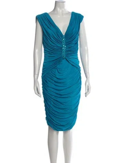 Pre-owned Tadashi V-neck Knee-length Dress W/ Tags In Blue