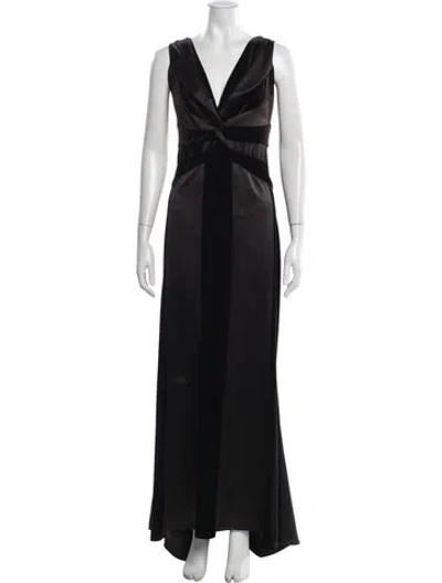 Pre-owned Tadashi V-neck Long Dress In Black