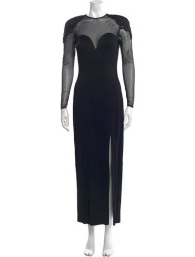 Pre-owned Tadashi V-neck Long Dress In Black