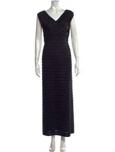 Pre-owned Tadashi V-neck Long Dress In Black