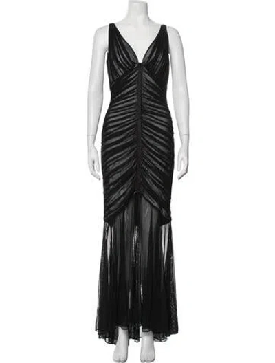 Pre-owned Tadashi V-neck Long Dress In Black