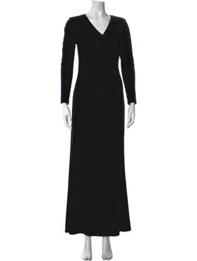 Pre-owned Tadashi V-neck Long Dress In Black