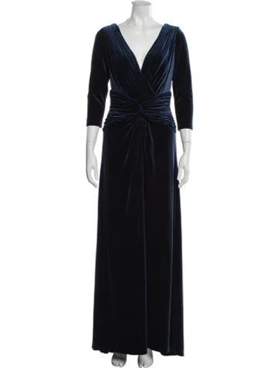 Pre-owned Tadashi V-neck Long Dress In Blue