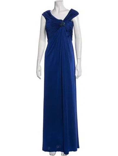 Pre-owned Tadashi V-neck Long Dress In Blue