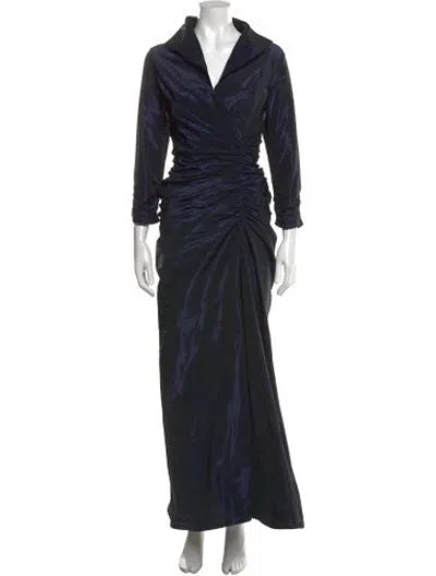 Pre-owned Tadashi V-neck Long Dress In Blue