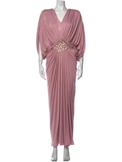 Pre-owned Tadashi V-neck Long Dress In Pink