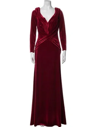 Pre-owned Tadashi V-neck Long Dress In Red