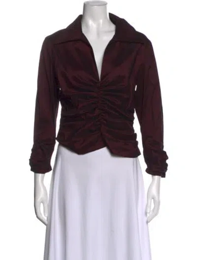 Pre-owned Tadashi V-neck Long Sleeve Blouse In Brown