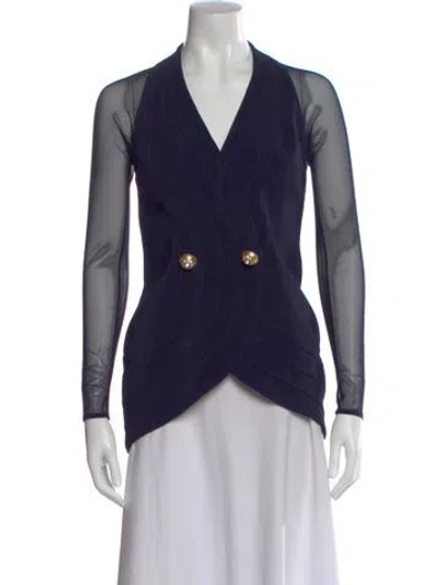 Pre-owned Tadashi V-neck Long Sleeve Top In Blue