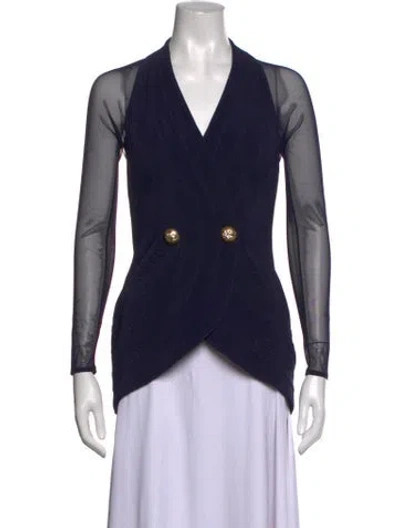 Pre-owned Tadashi V-neck Long Sleeve Top In Blue