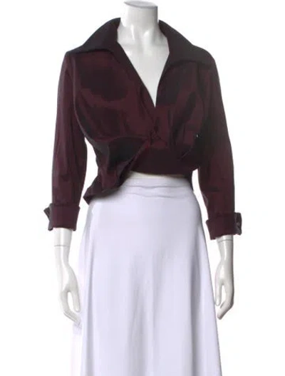 Pre-owned Tadashi V-neck Long Sleeve Top In Brown