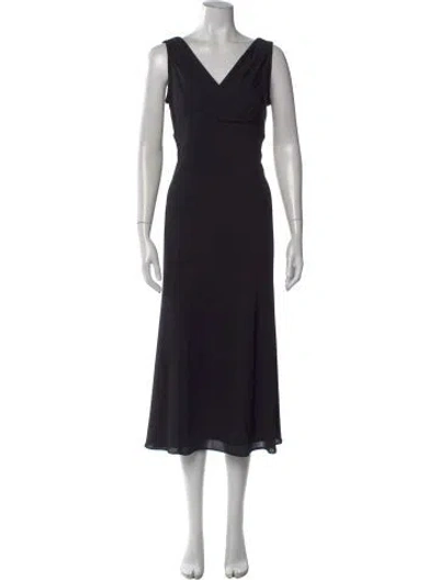 Pre-owned Tadashi V-neck Midi Length Dress In Black