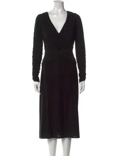 Pre-owned Tadashi V-neck Midi Length Dress In Black