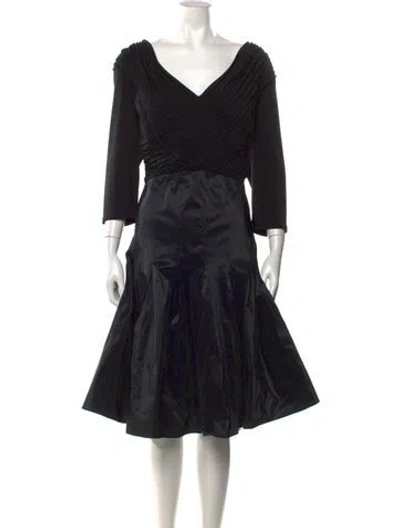 Pre-owned Tadashi V-neck Midi Length Dress In Black
