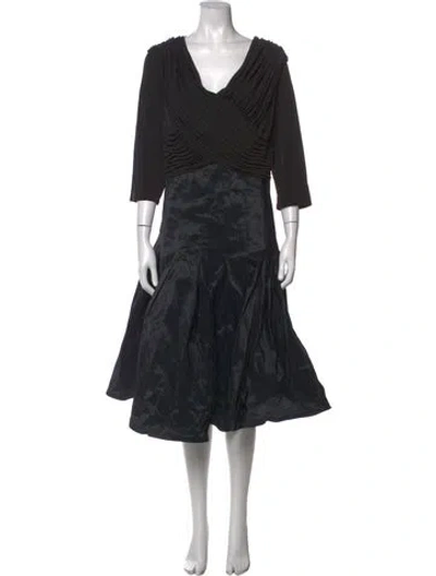 Pre-owned Tadashi V-neck Midi Length Dress In Black
