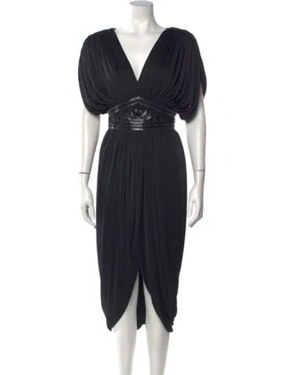 Pre-owned Tadashi V-neck Midi Length Dress In Black