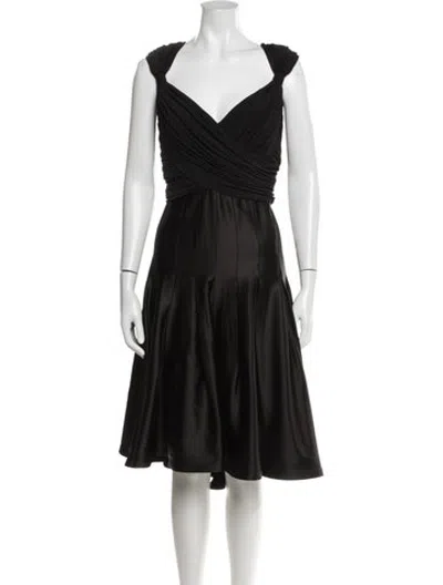 Pre-owned Tadashi V-neck Midi Length Dress In Black