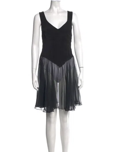 Pre-owned Tadashi V-neck Mini Dress In Black