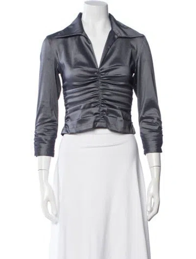 Pre-owned Tadashi V-neck Three-quarter Sleeve Blouse In Multicolor