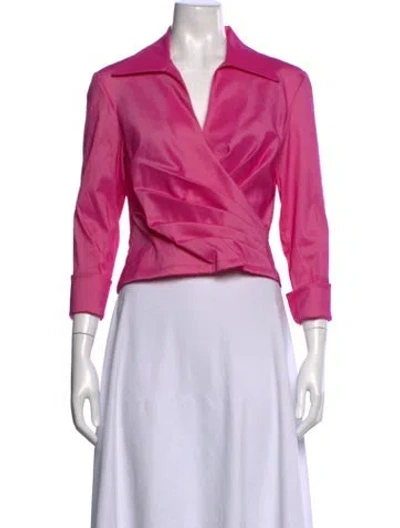 Pre-owned Tadashi V-neck Three-quarter Sleeve Blouse In Pink