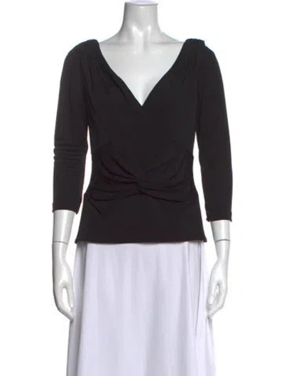Pre-owned Tadashi V-neck Three-quarter Sleeve Top In Black