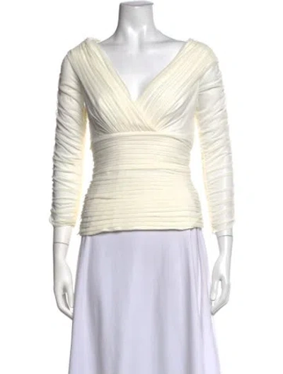 Pre-owned Tadashi V-neck Three-quarter Sleeve Top In Neutrals
